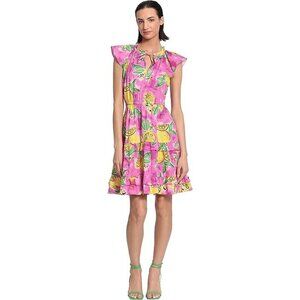 Donna Morgan Lemon Printed Flutter Cap Sleeve Ruffled Tiered Dress Size 12